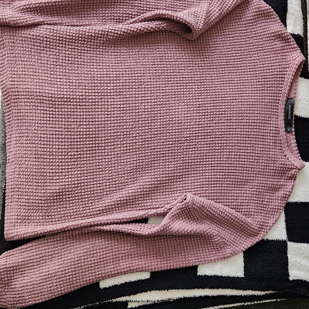 Pink Textured Long Sleeve Sweater